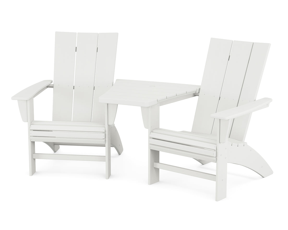 POLYWOOD Modern 3-Piece Curveback Adirondack Set with Angled Connecting Table in Vintage White