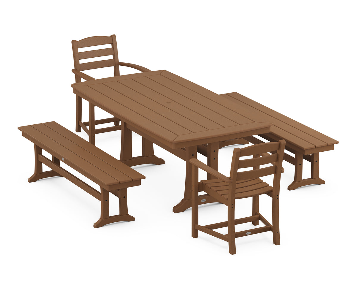 POLYWOOD La Casa Café 5-Piece Dining Set with Trestle Legs in Teak