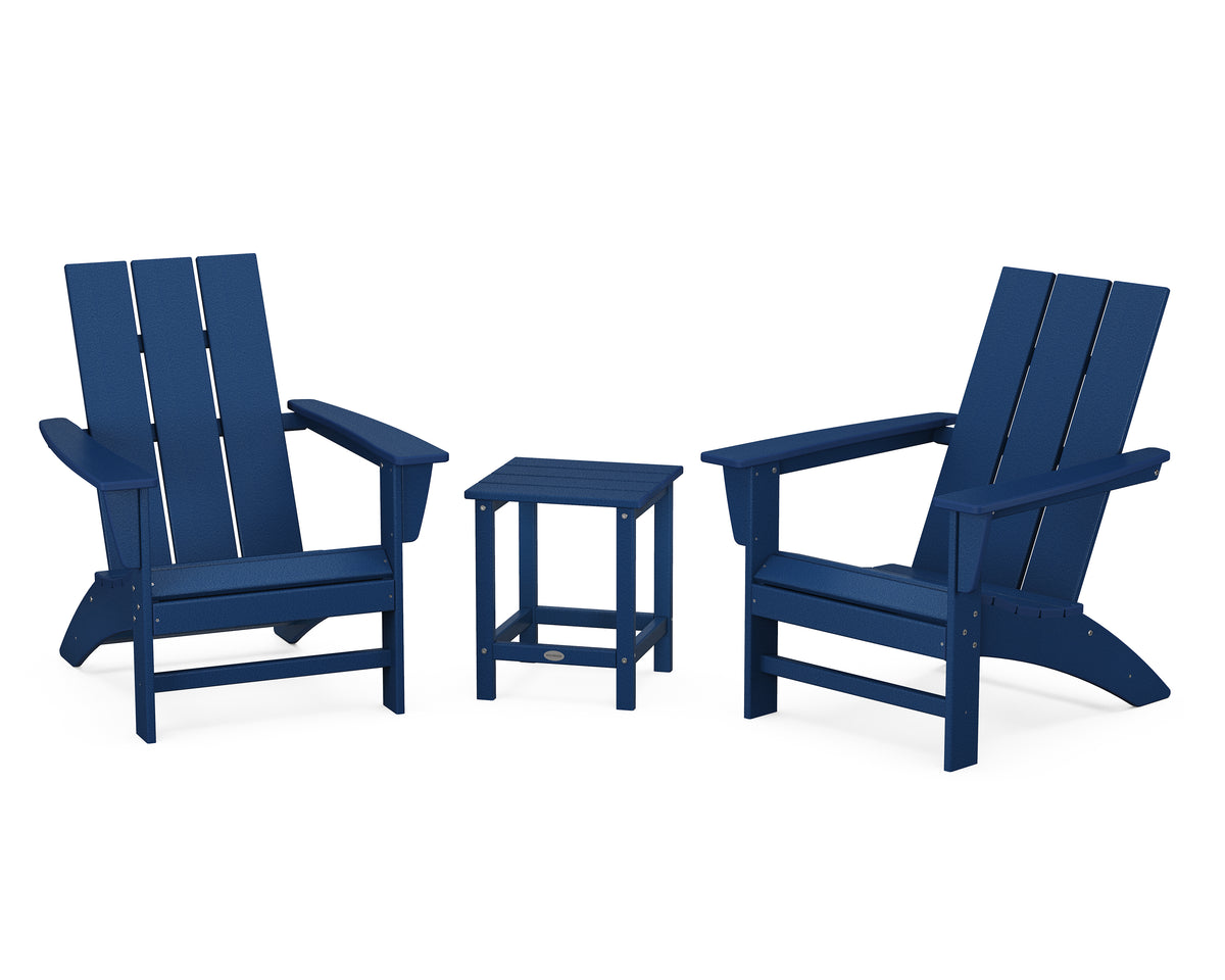 POLYWOOD Modern 3-Piece Adirondack Set with Long Island 18" Side Table in Navy
