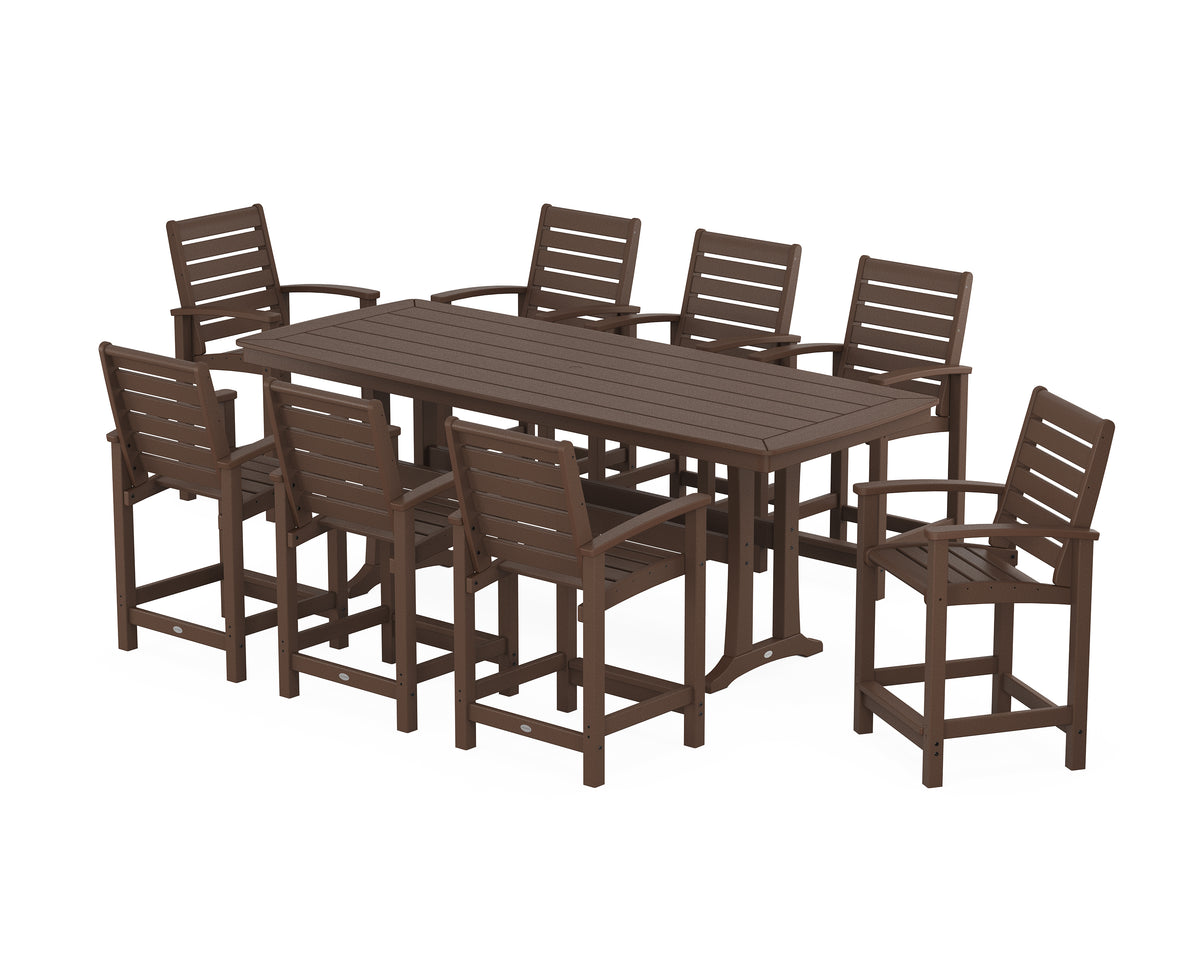POLYWOOD Signature 9-Piece Counter Set with Trestle Legs in Mahogany