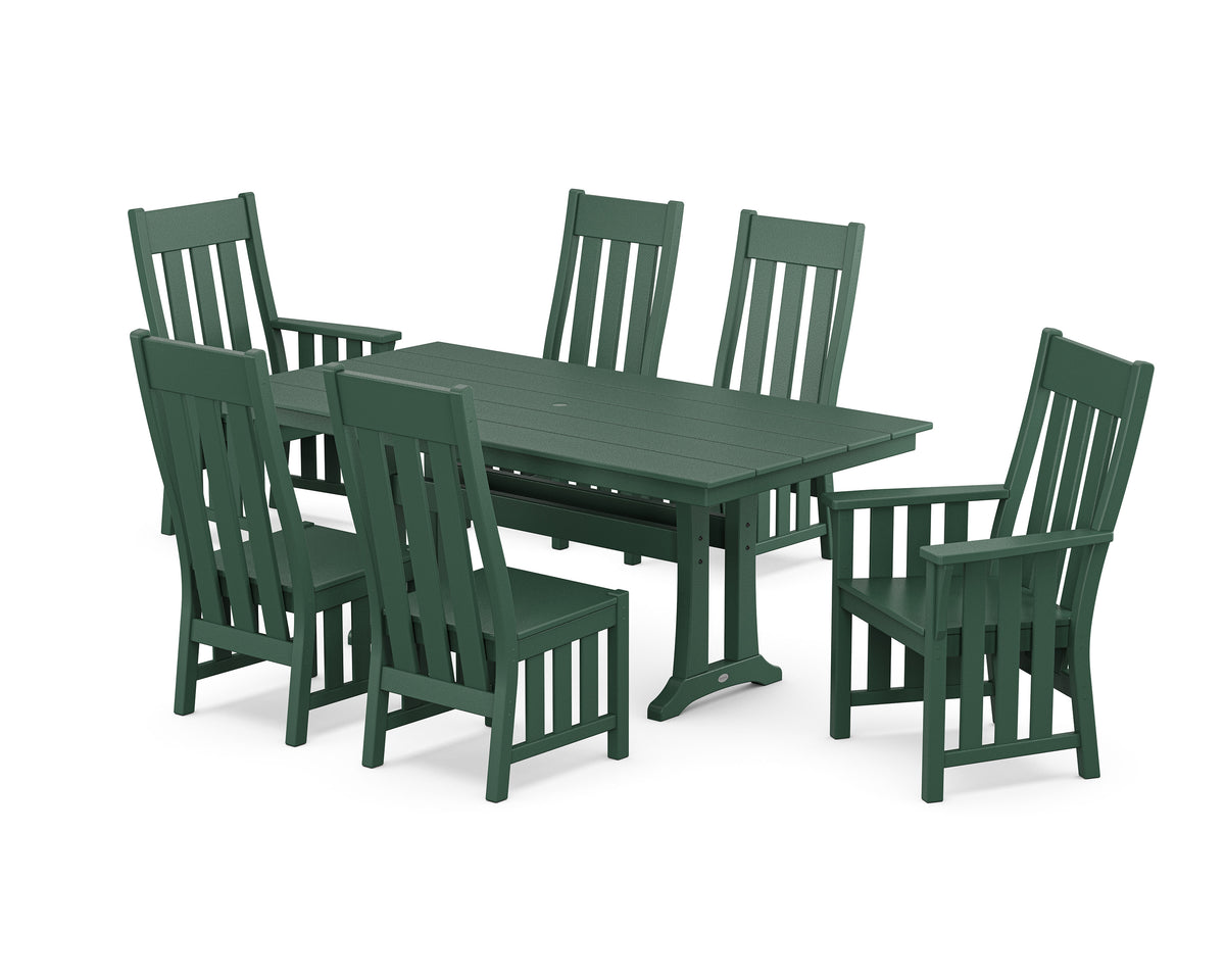 POLYWOOD Acadia 7-Piece Farmhouse Dining Set with Trestle Legs in Green