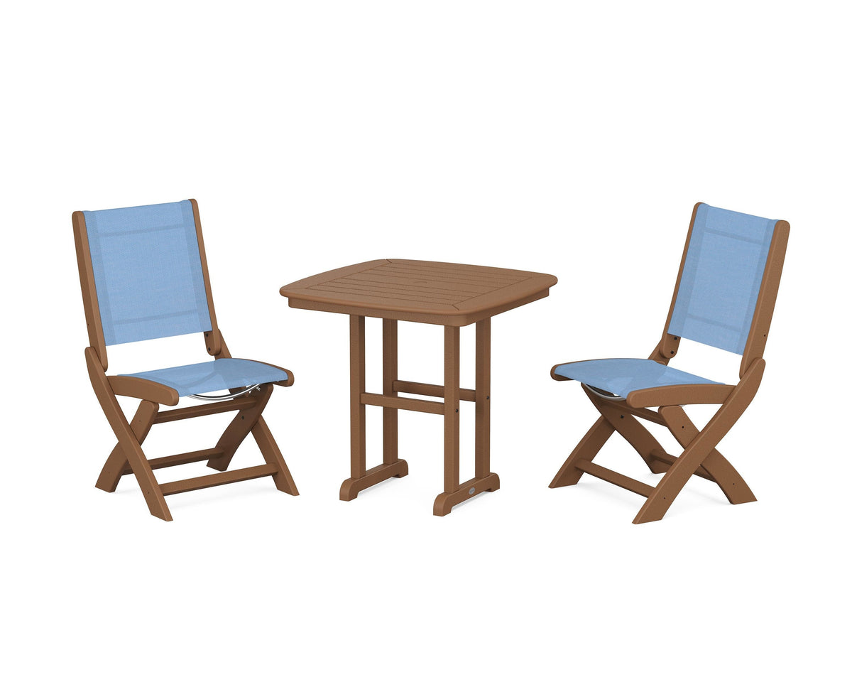 POLYWOOD Coastal Folding Side Chair 3-Piece Dining Set in Teak / Poolside