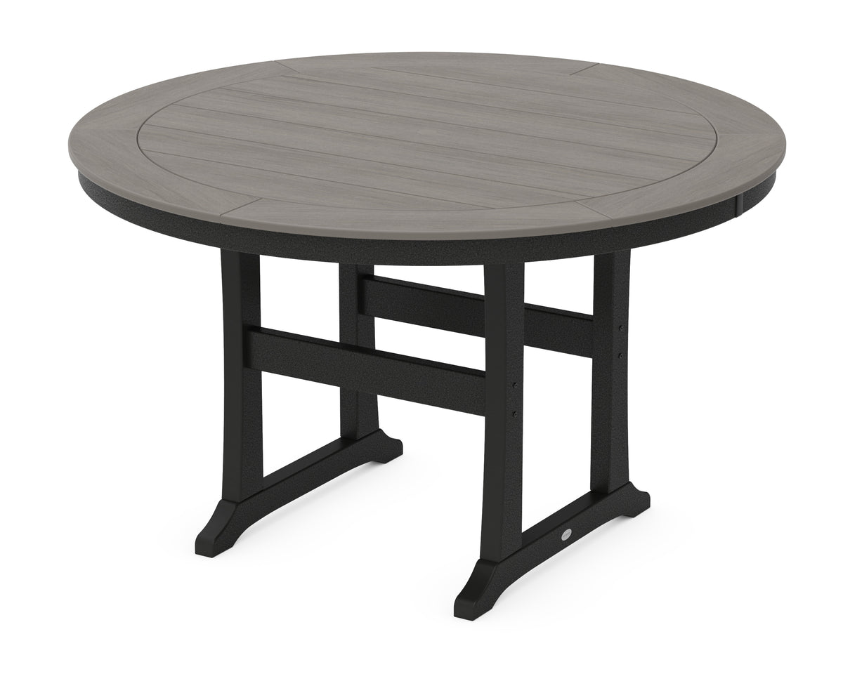 POLYWOOD Nautical Trestle 60" Round Counter Table in Black / Driftwood