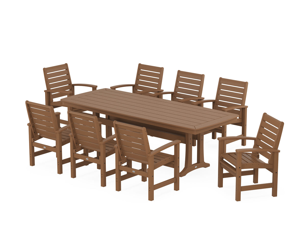 POLYWOOD Signature 9-Piece Dining Set with Trestle Legs in Teak