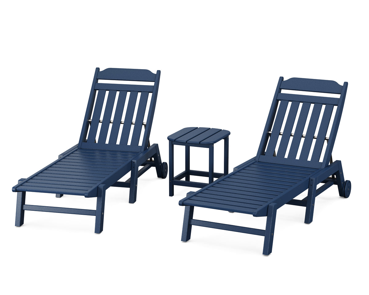 POLYWOOD Cottage 3-Piece Chaise Set with Wheels in Navy