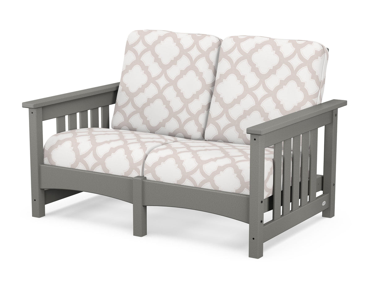 POLYWOOD Club Mission Loveseat in Slate Grey / Trellis Dune Burlap