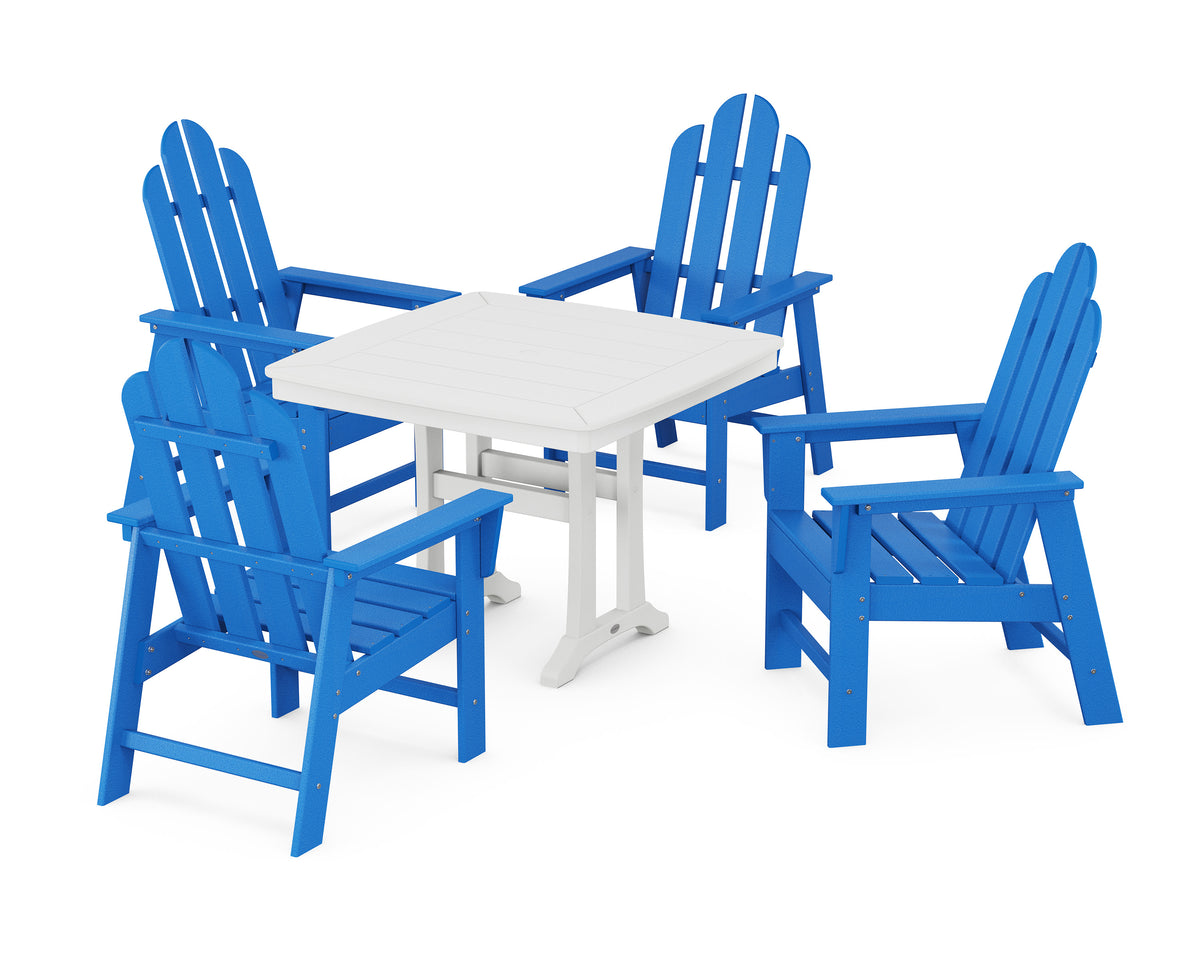 POLYWOOD Long Island 5-Piece Dining Set with Trestle Legs - 37" Table in Pacific Blue / White