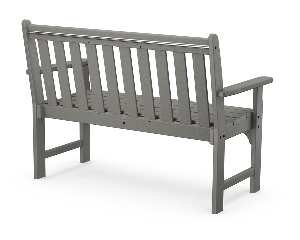 Angled view of the POLYWOOD Vineyard 48" Bench in Slate Grey