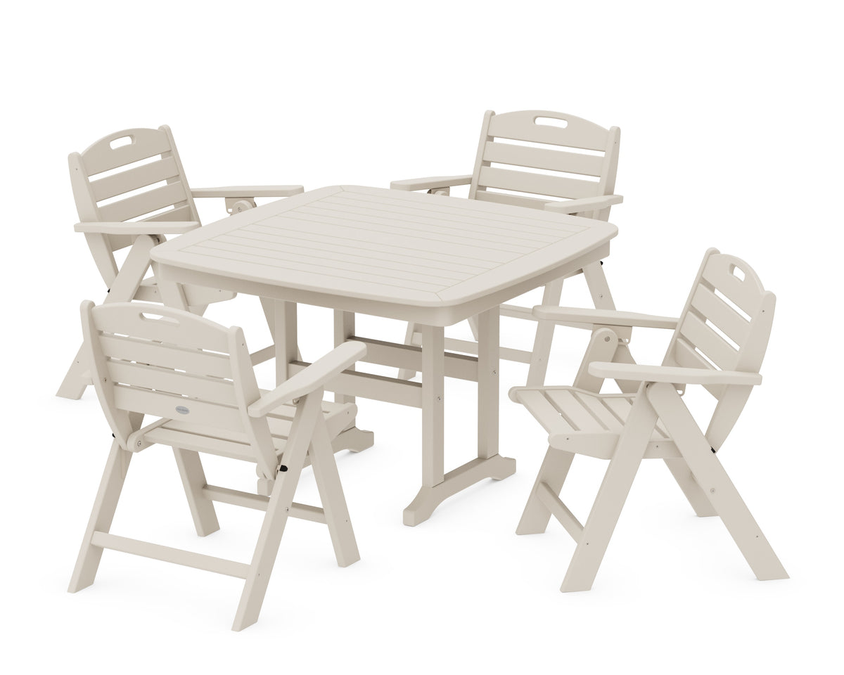 POLYWOOD Nautical Folding Lowback Chair 5-Piece Dining Set with Trestle Legs - 44" Table in Sand