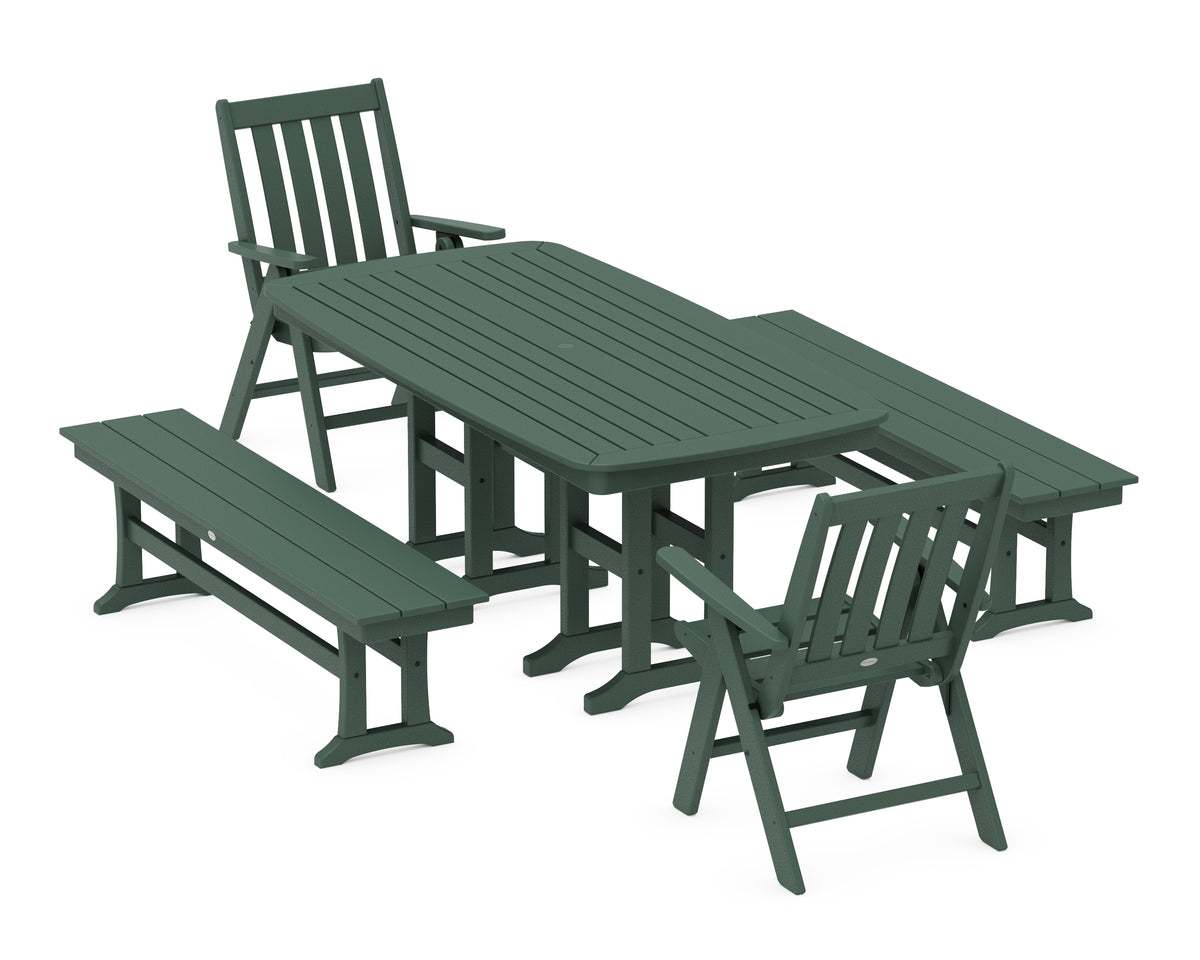 POLYWOOD Vineyard Folding Chair 6-Piece Dining Set with Benches in Green