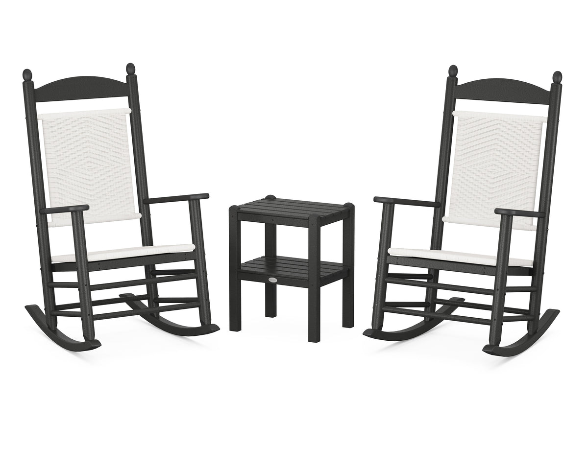 POLYWOOD Jefferson 3-Piece Woven Rocker Set in Black / White Loom