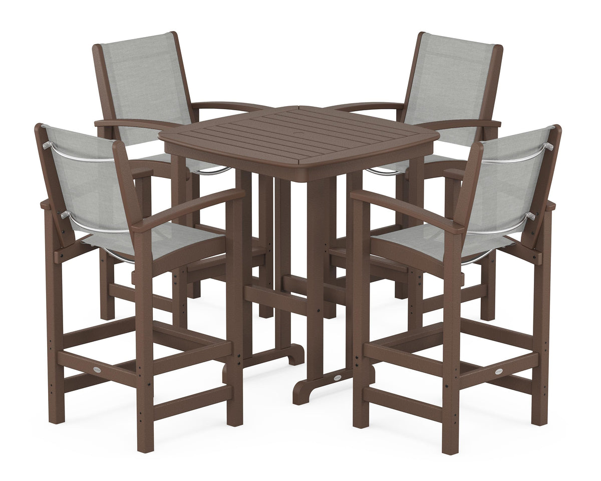 POLYWOOD Coastal 5-Piece Bar Set in Mahogany / Metallic