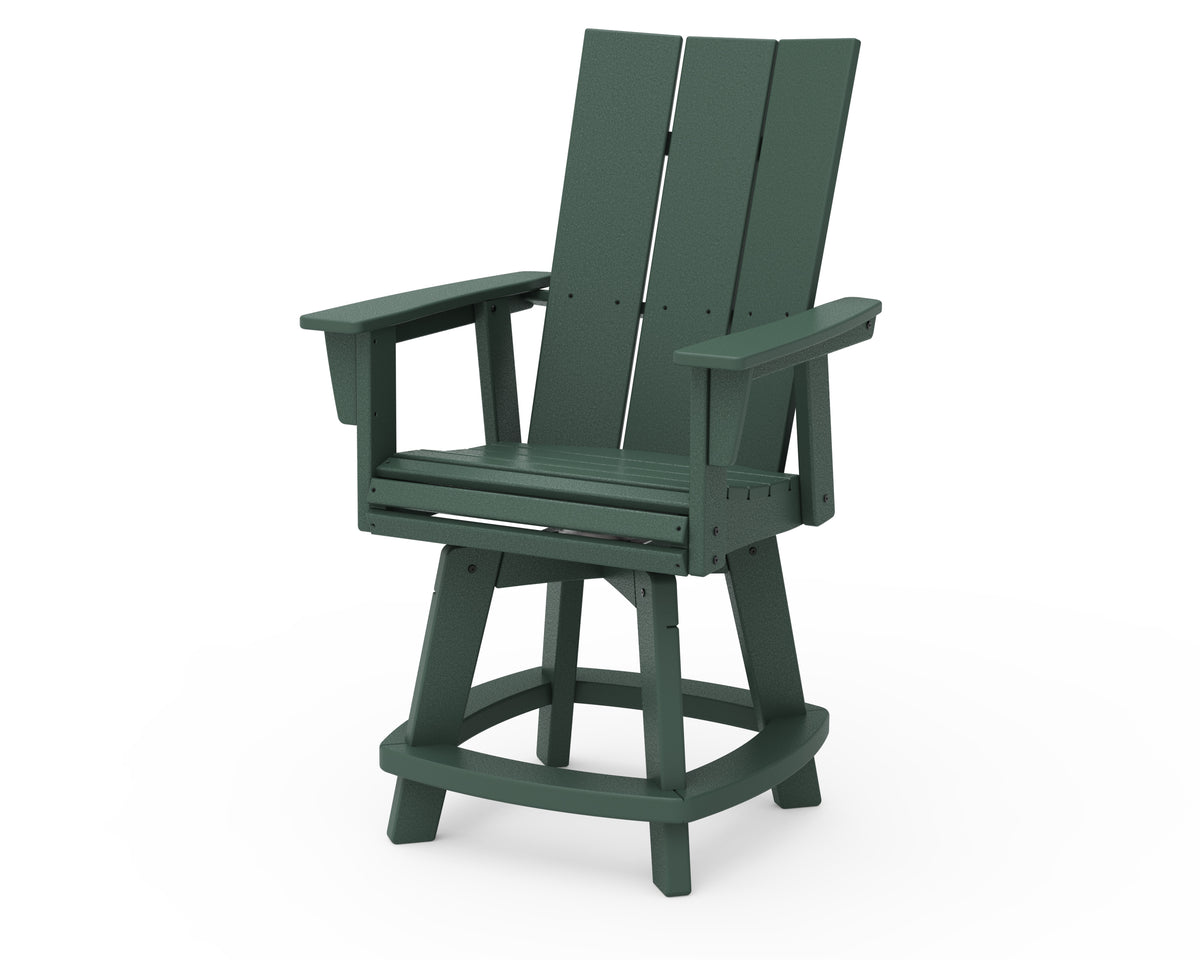 POLYWOOD Modern Curveback Adirondack Swivel Counter Chair in Green