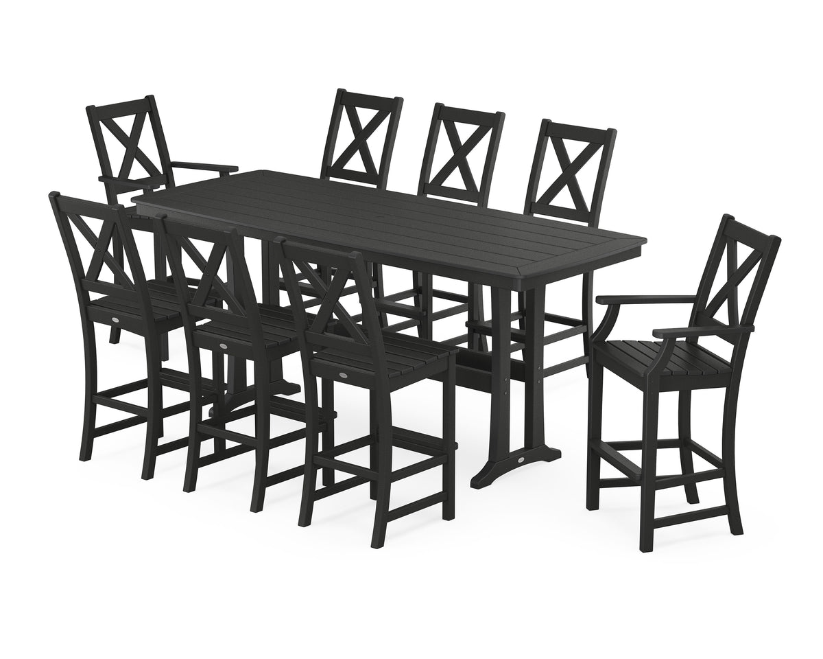 POLYWOOD Braxton 9-Piece Bar Set with Trestle Legs in Black