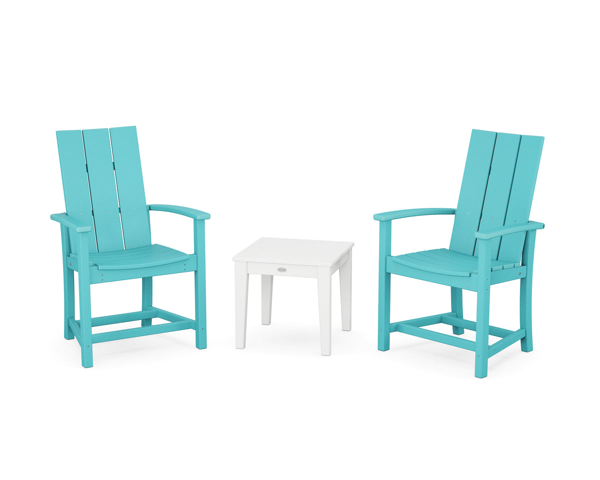 POLYWOOD Modern 3-Piece Upright Adirondack Chair Set in Aruba / White
