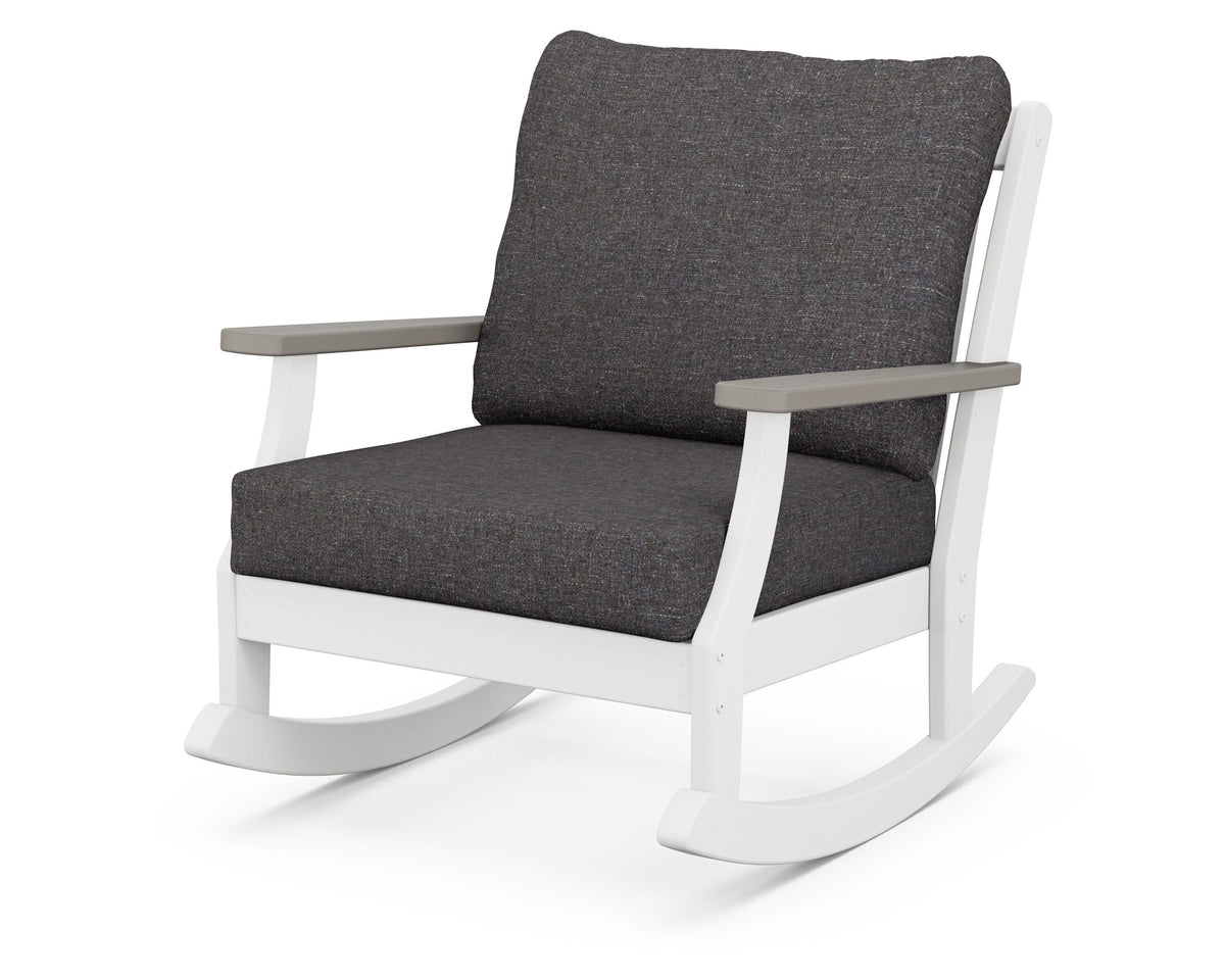 POLYWOOD Braxton Deep Seating Rocking Chair in White / Driftwood / Ash Charcoal