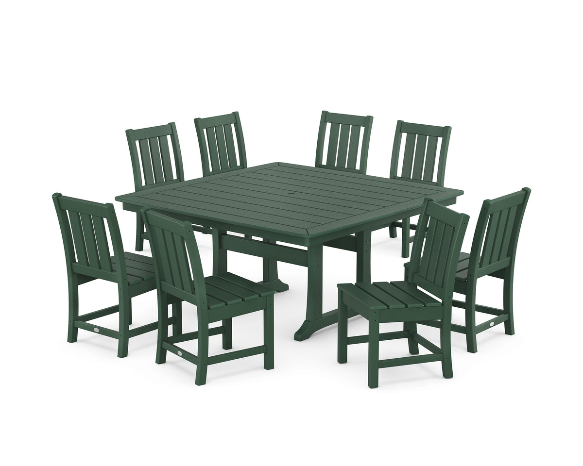 POLYWOOD Oxford Side Chair 9-Piece Square Dining Set with Trestle Legs in Green