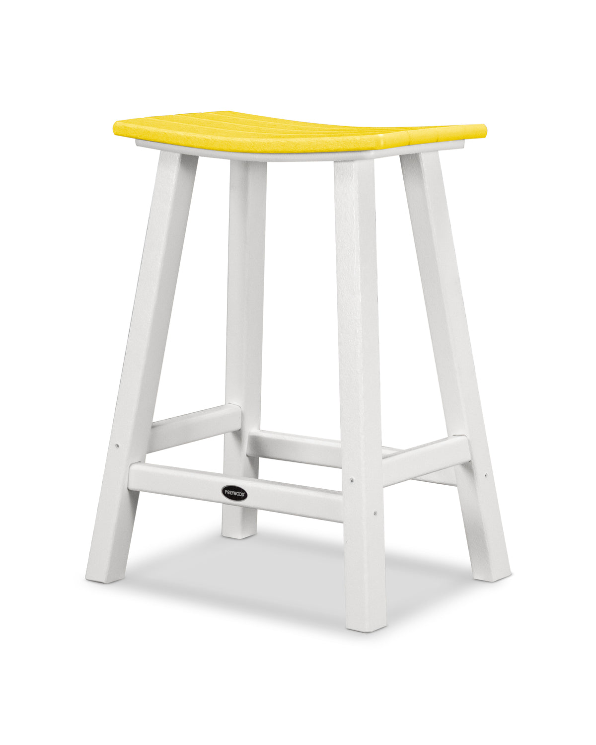 POLYWOOD Contempo 24" Saddle Counter Stool in White / Lemon