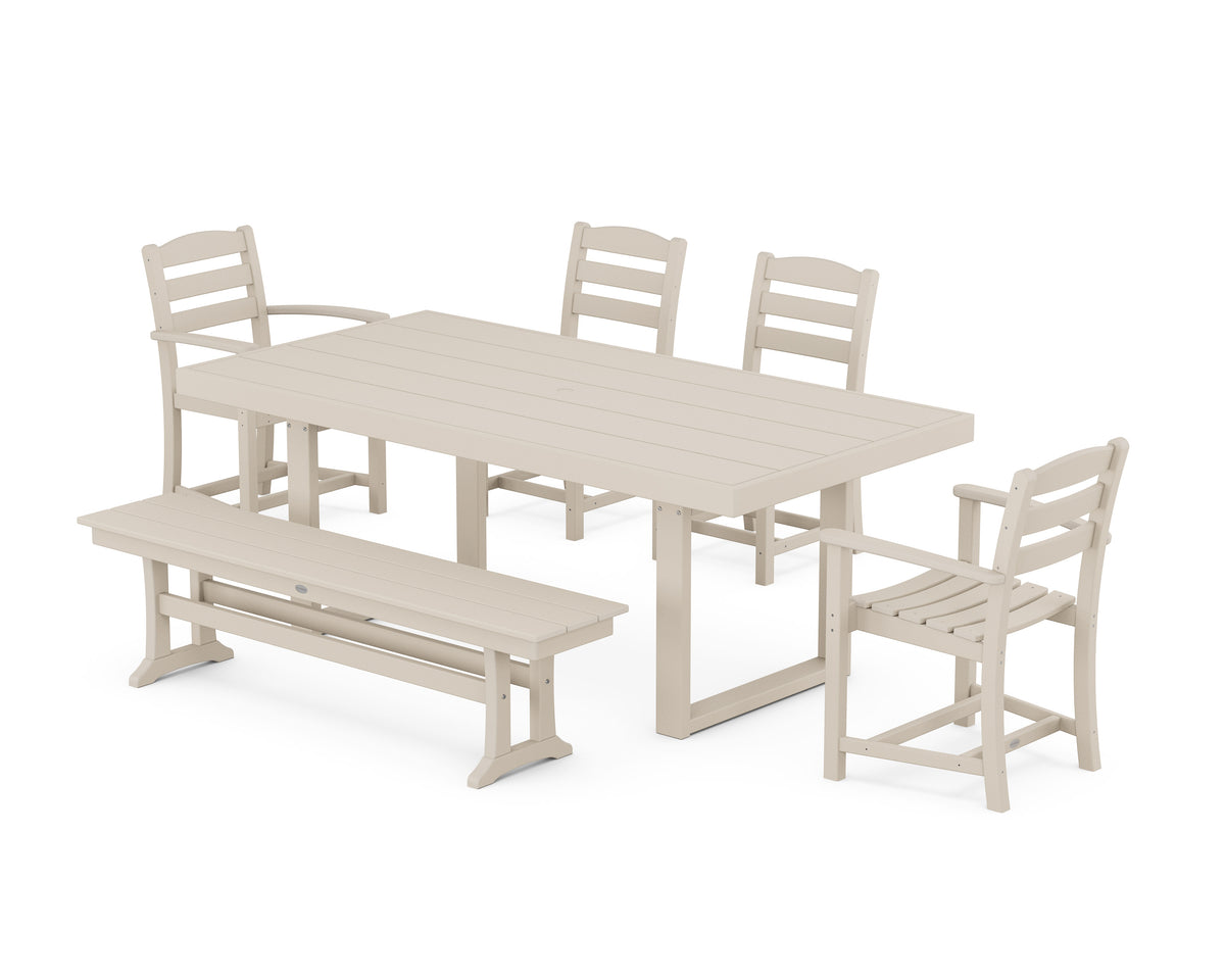 POLYWOOD La Casa Café 6-Piece Dining Set with Bench - 39" x 78" Table in Sand