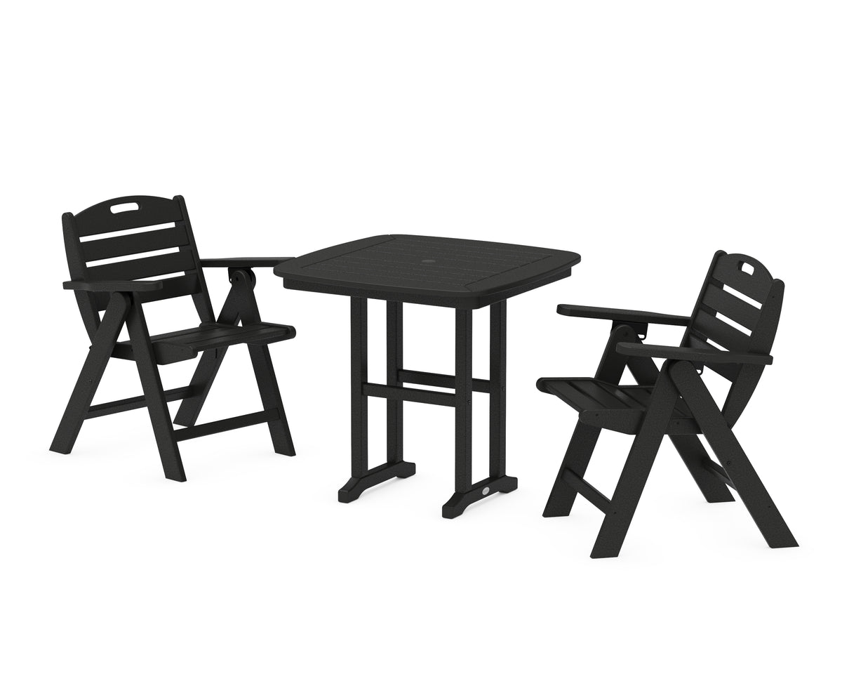 POLYWOOD Nautical Folding Lowback Chair 3-Piece Dining Set in Black