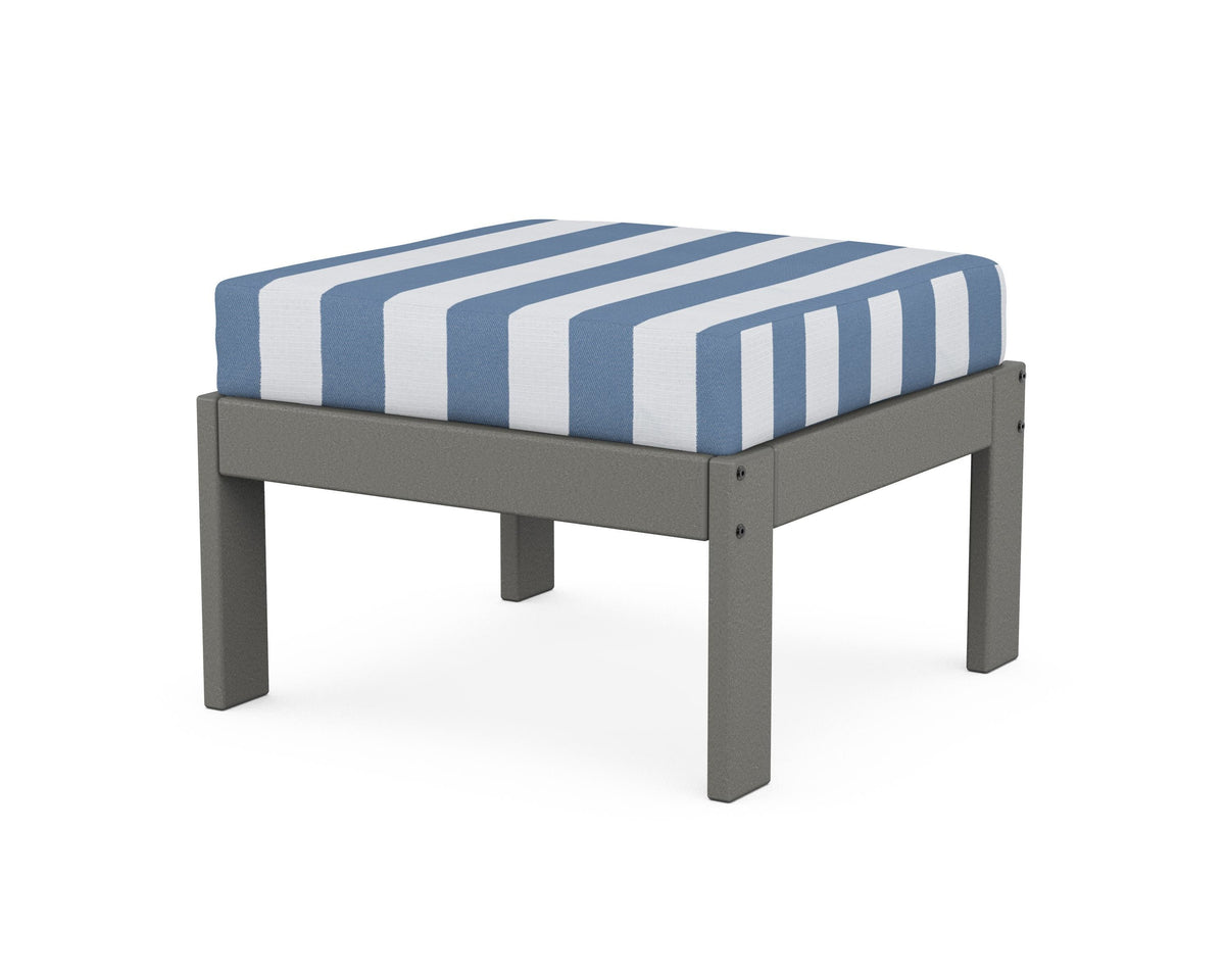 POLYWOOD Vineyard Modular Ottoman in Slate Grey / Cabana Stripe Sky Blue