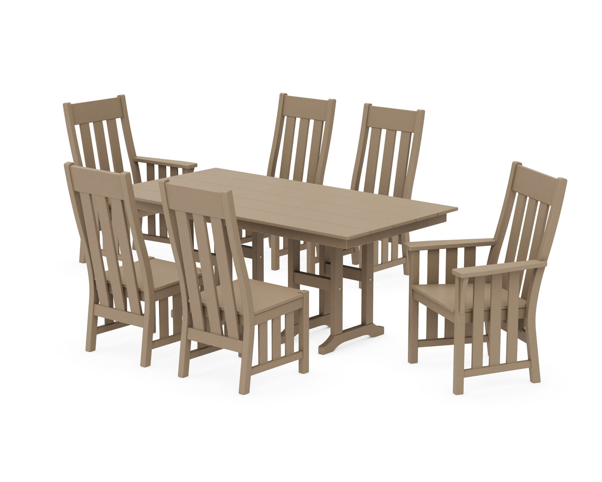POLYWOOD Acadia 7-Piece Farmhouse Dining Set in Vintage Sahara