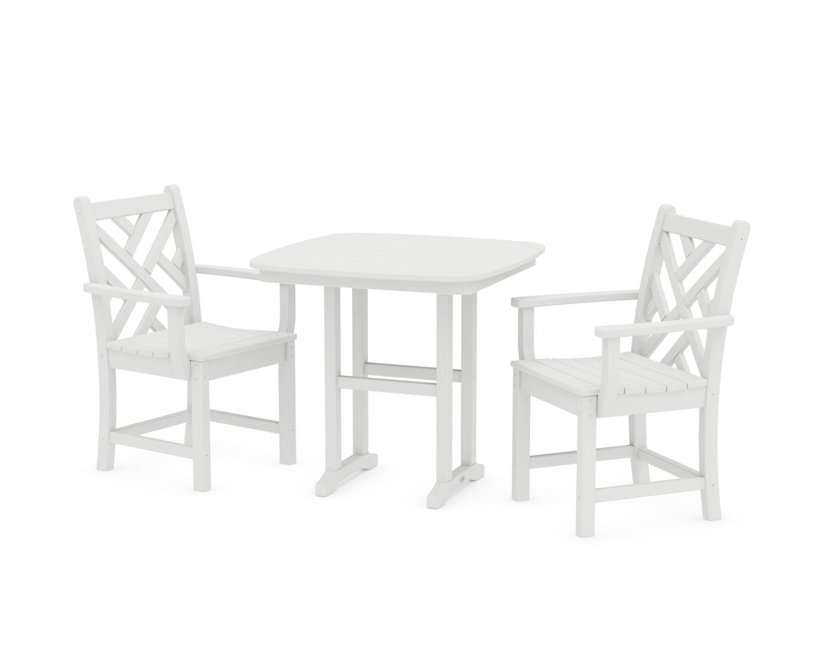 POLYWOOD Chippendale 3-Piece Dining Set in White