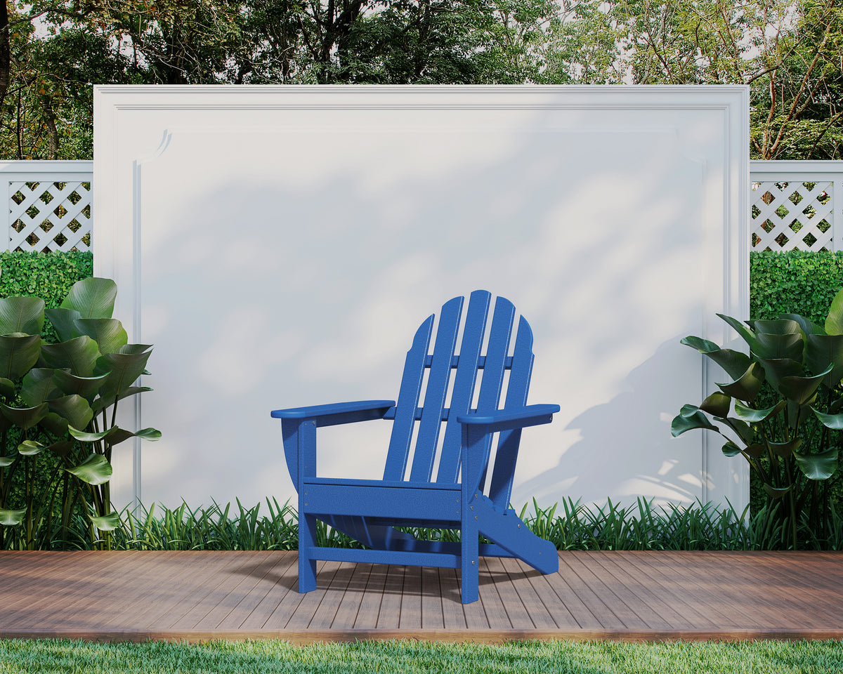 POLYWOOD Classic Adirondack Chair in Pacific Blue in an outdoor setting