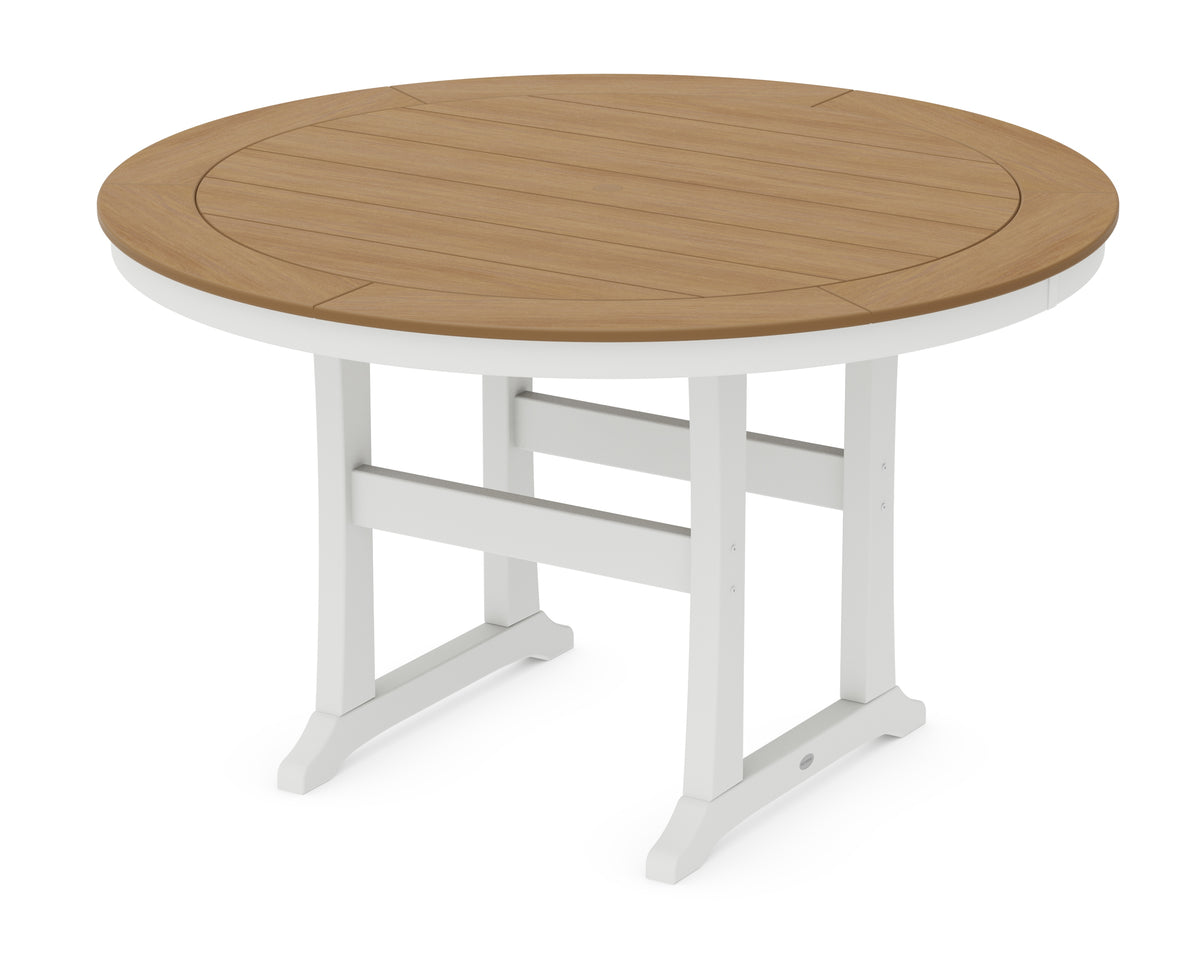 POLYWOOD Nautical Trestle 60" Round Counter Table in White / Natural