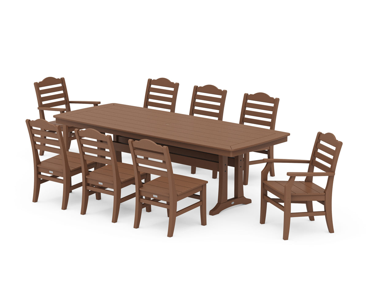 POLYWOOD Savannah 9-Piece Dining Set with Trestle Legs in Teak