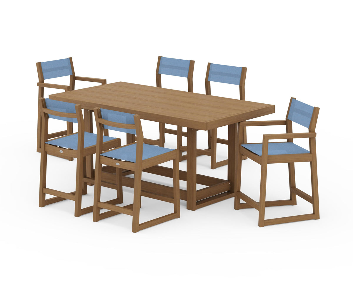 POLYWOOD EDGE Sling 7-Piece Counter Table Set in Natural / Poolside