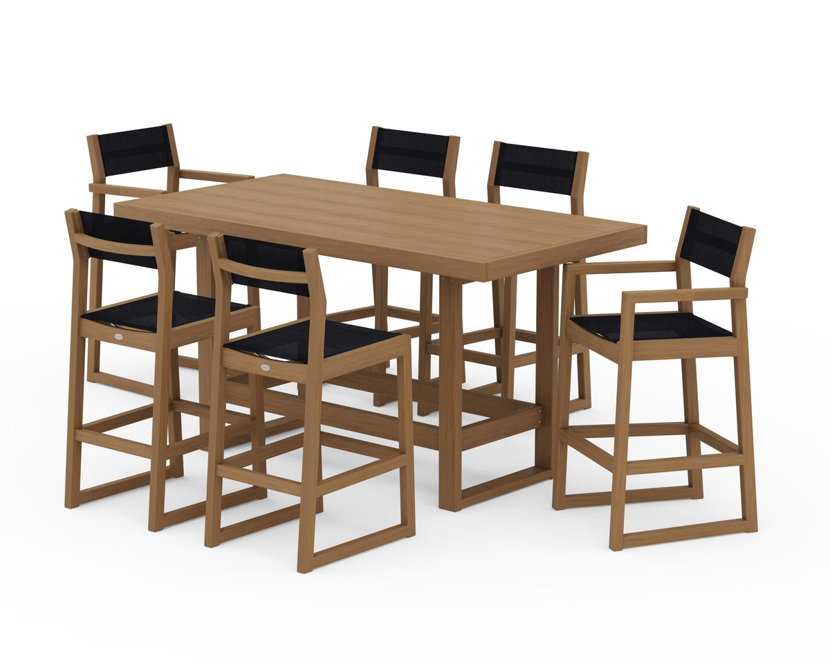 POLYWOOD EDGE Sling 7-Piece Bar Table Set in Natural / Black