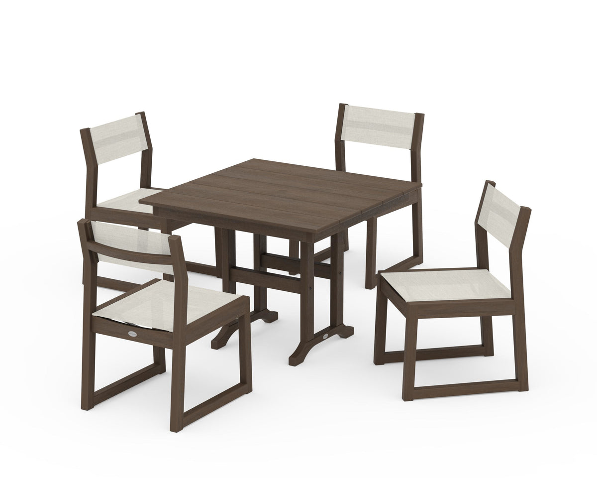 POLYWOOD EDGE Sling Side Chair 5-Piece Farmhouse Dining Set in Kona / Parchment