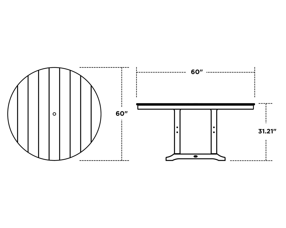 POLYWOOD 60" Round Farmhouse Dining Table dimensions