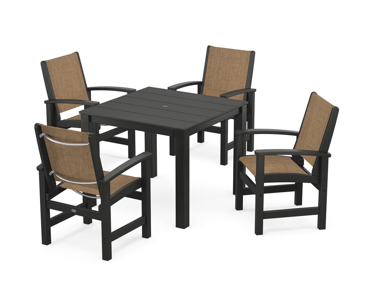 POLYWOOD Coastal 5-Piece Parsons Dining Set in Black / Burlap