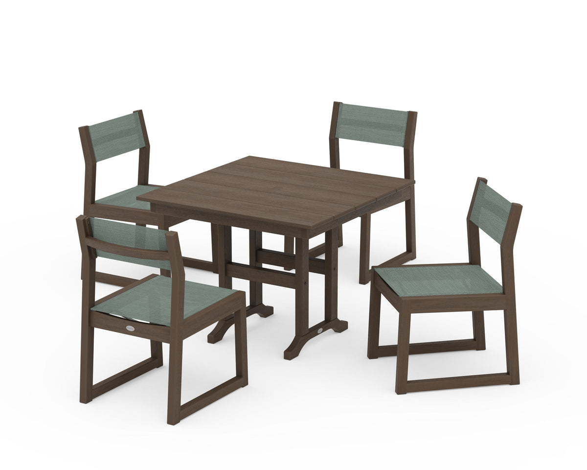 POLYWOOD EDGE Sling Side Chair 5-Piece Farmhouse Dining Set in Kona / Dupioni Sea Mist