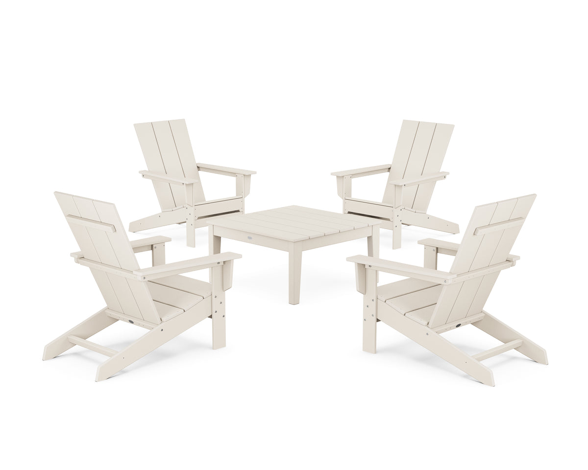 POLYWOOD 5-Piece Modern Studio Adirondack Chair Conversation Group in Sand