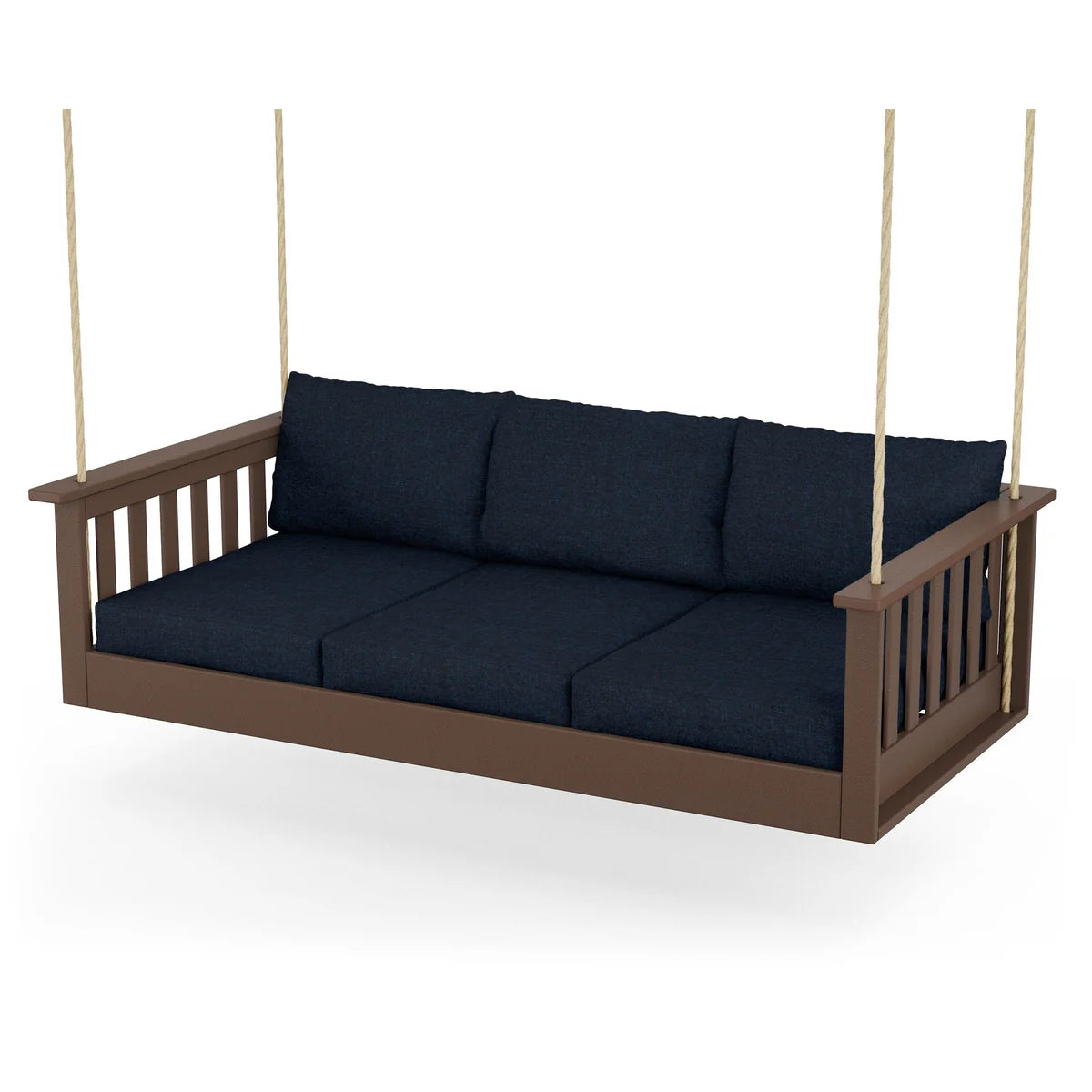 POLYWOOD Vineyard Daybed Swing in Mahogany / Marine Indigo