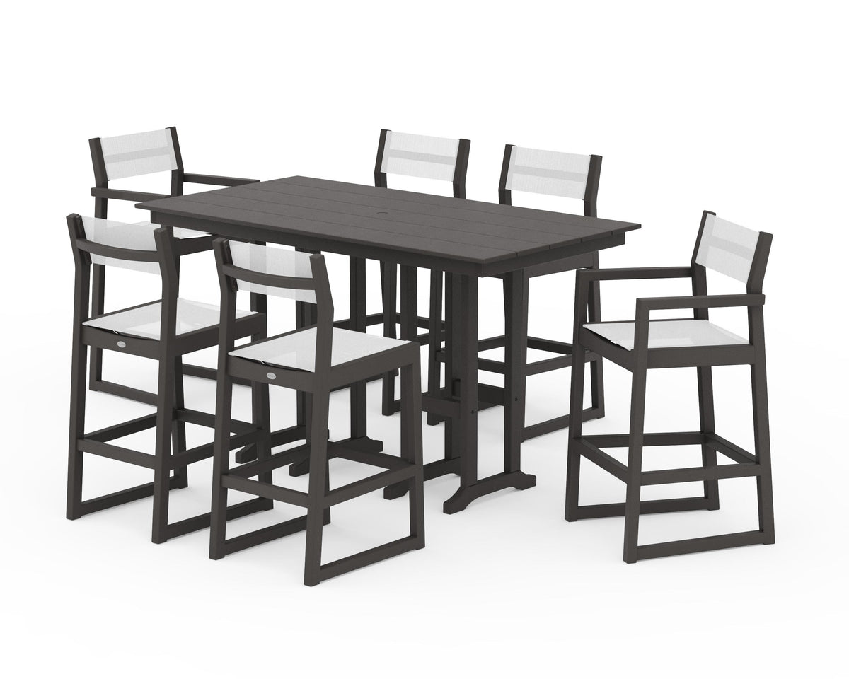 POLYWOOD EDGE Sling 7-Piece Farmhouse Bar Set in Vintage Coffee / White