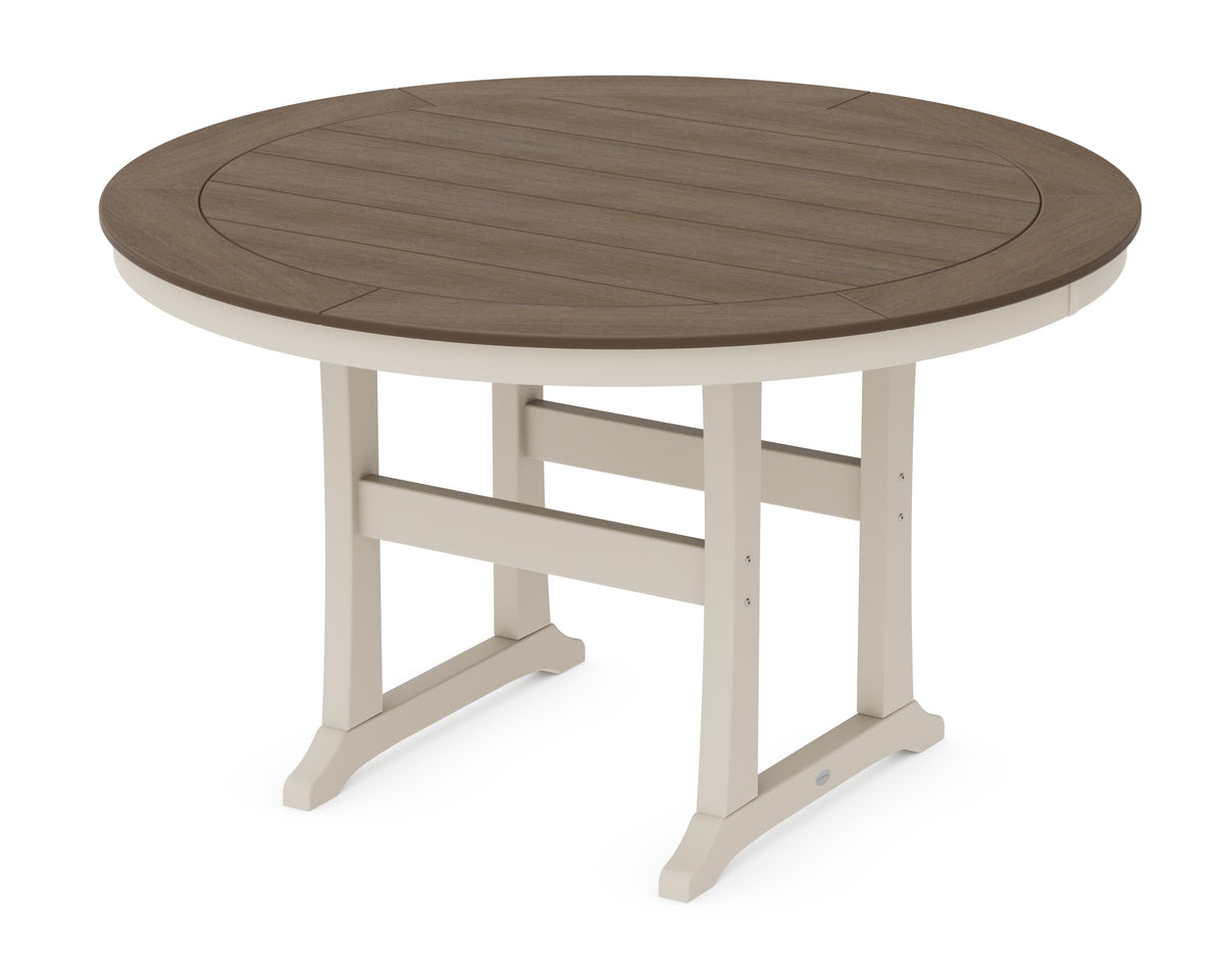 POLYWOOD Nautical Trestle 60" Round Counter Table in Sand / Kona