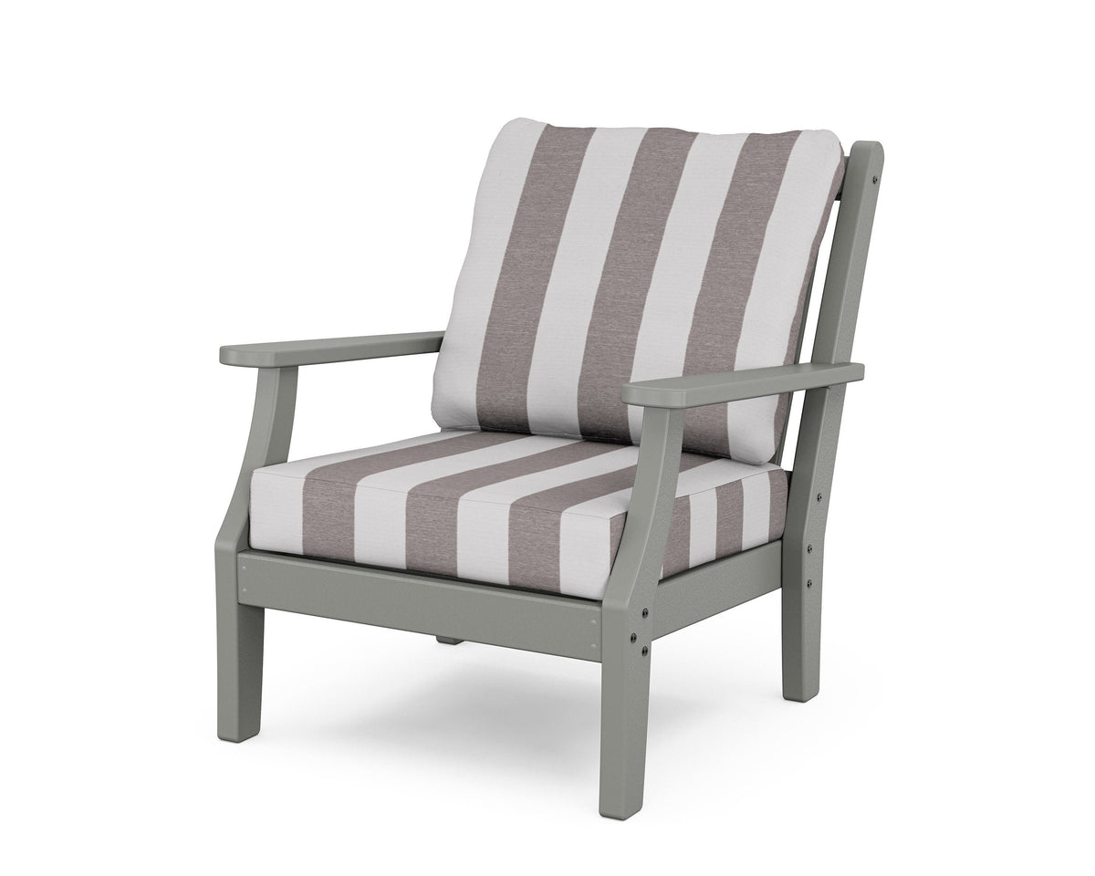 POLYWOOD Wovendale Deep Seating Chair in Slate Grey / Cabana Stripe Grey Mist