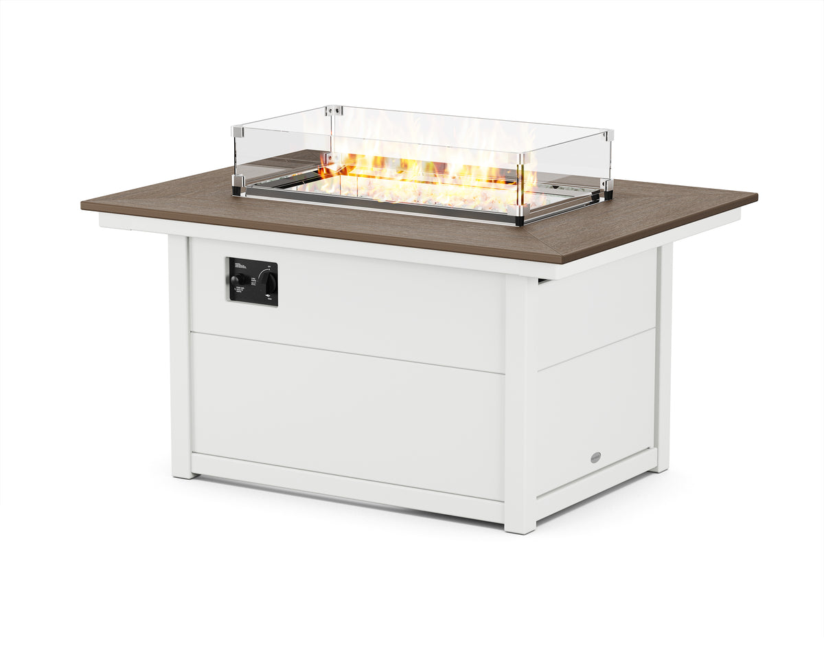 POLYWOOD Rectangle 34"x46" Fire Pit Table in White / Kona