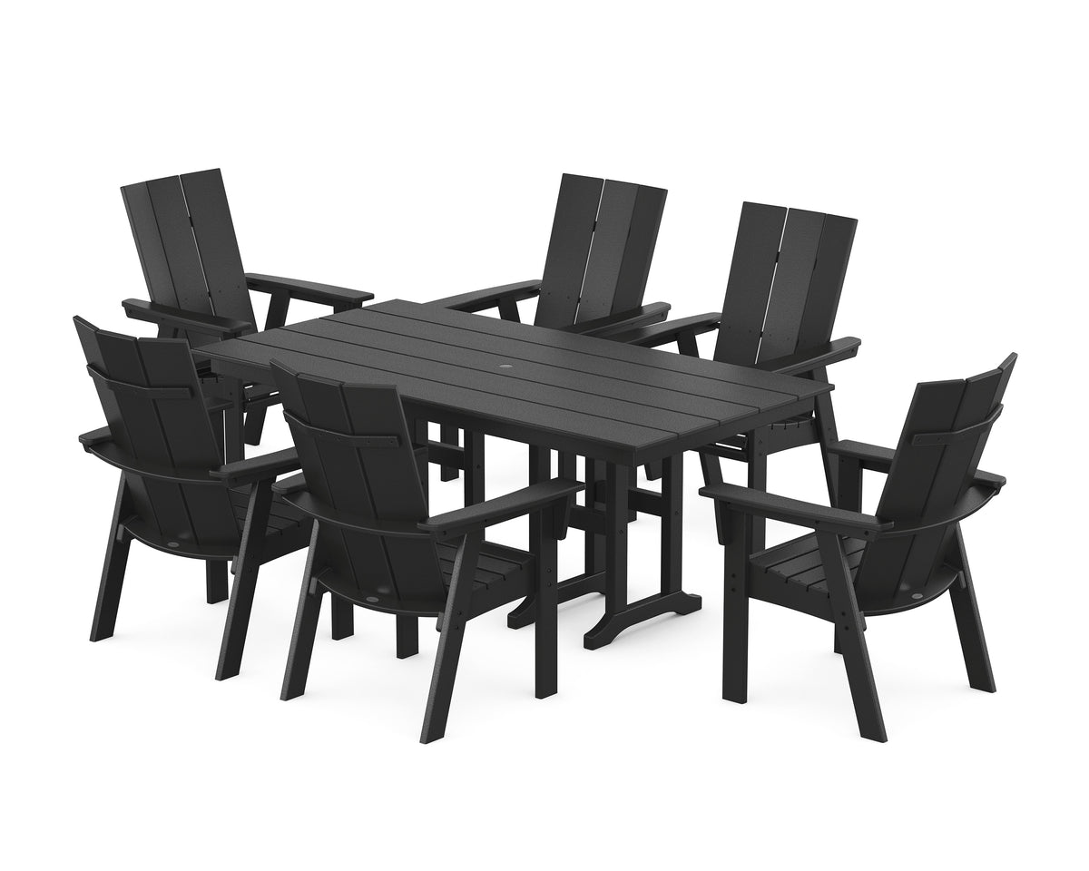 POLYWOOD Modern Curveback Adirondack 7-Piece Farmhouse Dining Set in Black