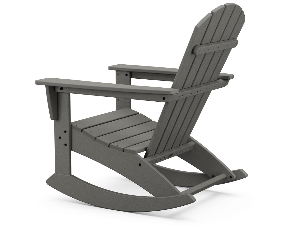 Angled front view of the POLYWOOD Nautical Adirondack Rocking Chair in Slate Grey