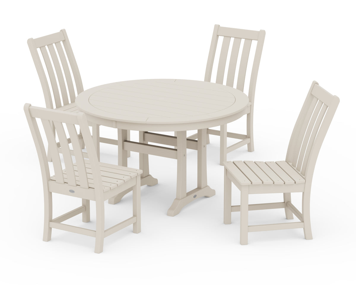 POLYWOOD Vineyard Side Chair 5-Piece Round Dining Set with Trestle Legs in Sand