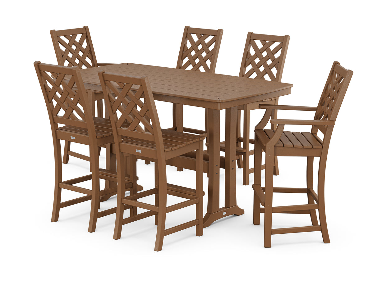 POLYWOOD Country Living Wovendale 7-Piece Bar Set with Trestle Legs in Teak