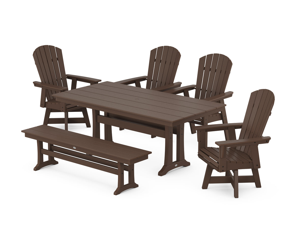 POLYWOOD Nautical Adirondack Swivel 6-Piece Farmhouse Dining Set with Trestle Legs in Mahogany