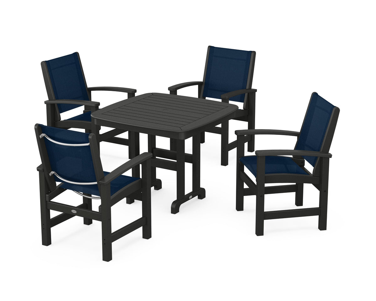 POLYWOOD Coastal 5-Piece Dining Set with Nautical 37" Dining Table in Black / Navy Blue