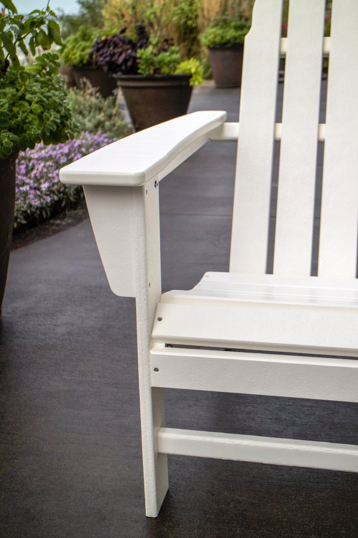 Detail photo of the POLYWOOD Vineyard Adirondack Chair in White