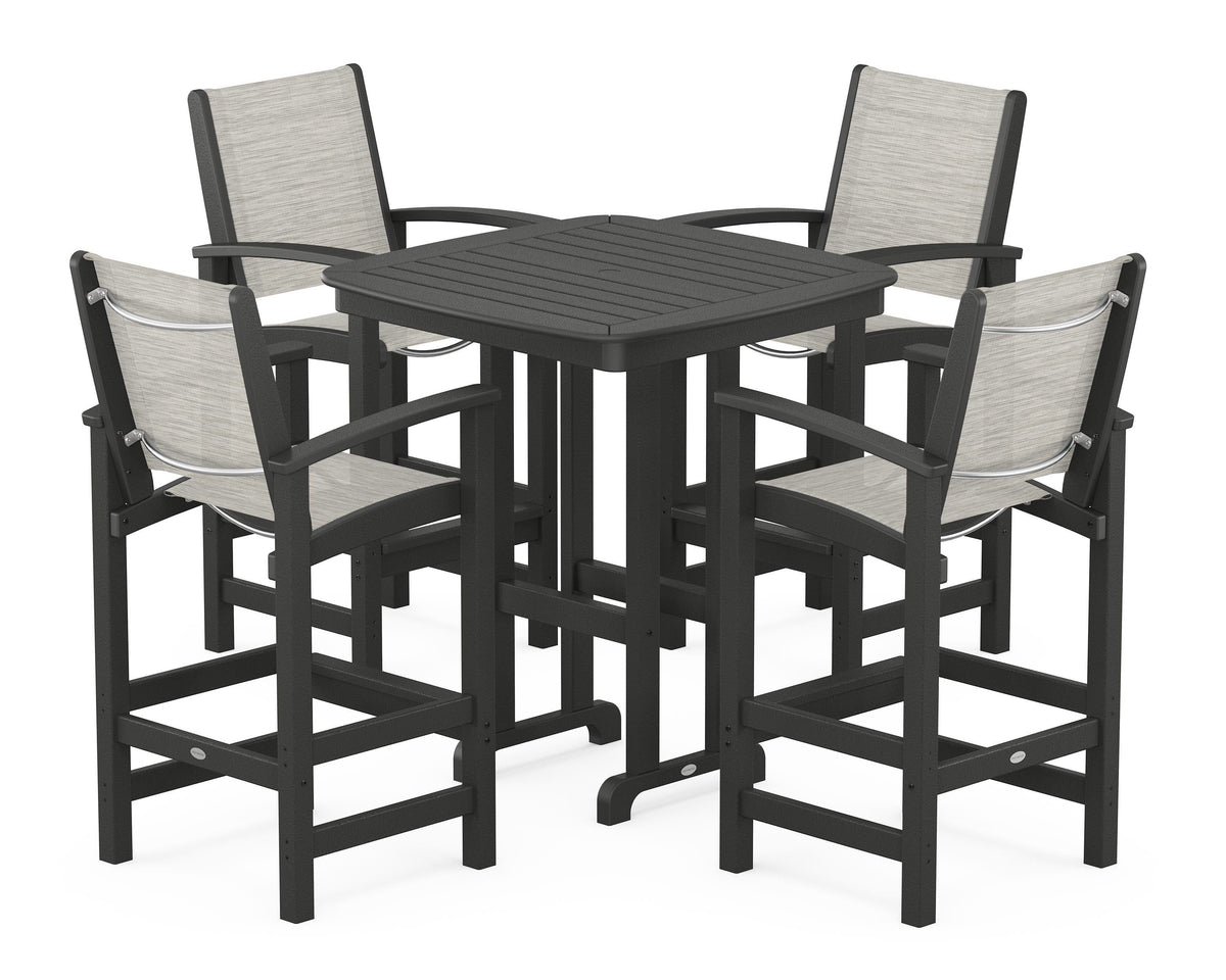 POLYWOOD Coastal 5-Piece Bar Set in Black / Birch